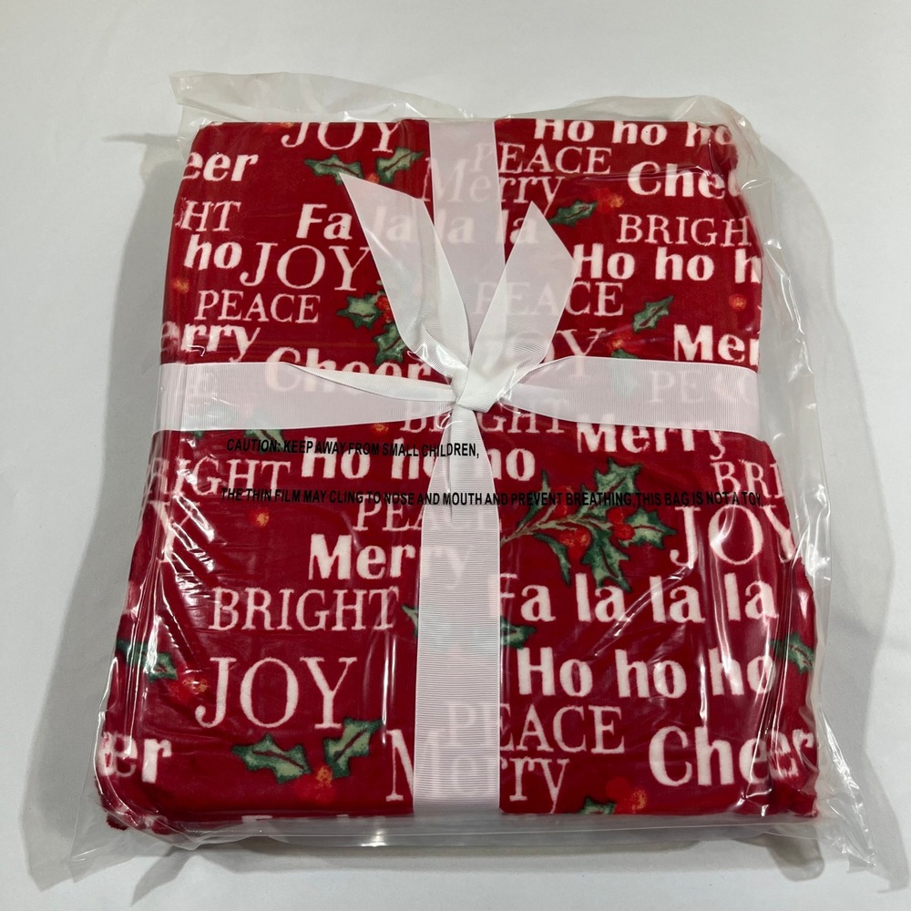 North Pole Trading Co Velvet Plush Throw Unisex 50x60 Red Holiday Words Holly